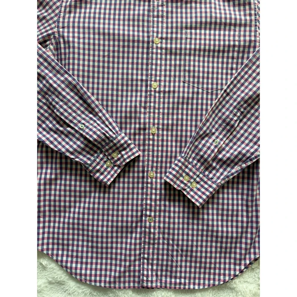 Banana Republic Grant Fit Custom 078 Wash Shirt Men Pink/Navy Gingham Sz L - EUC